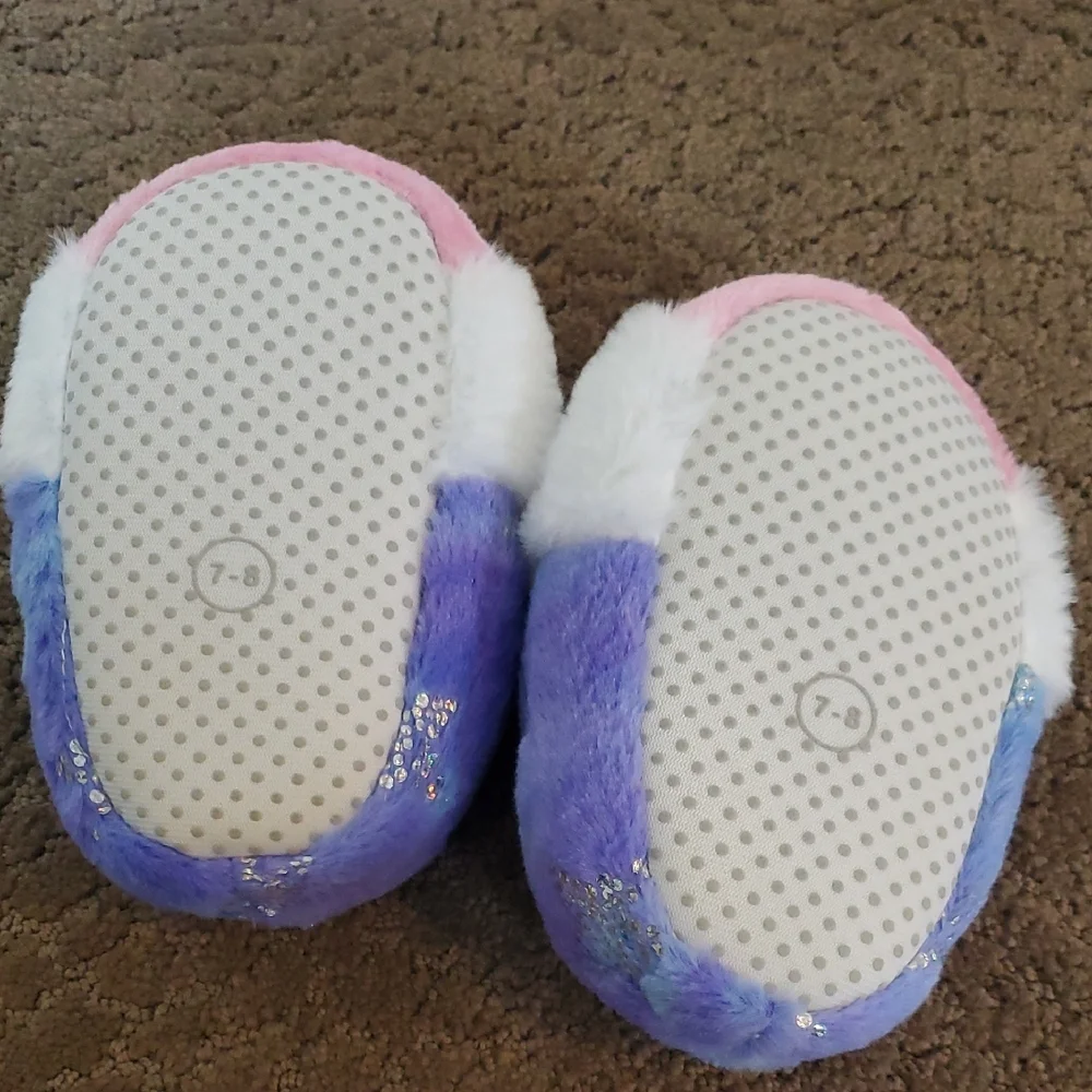 Toddler Girls Falls Creek Plush Unicorn Slippers Size 5/6 7/8 Stars Horn NWT